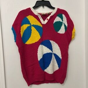 VTG Knit Beach Ball 80s Bold Winter Womens Sweater Top Size Large
